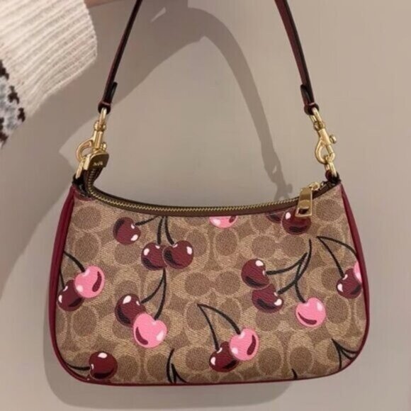 Coach Cherry Print Shoulder Bag - Brown and Pink - Picture 2 of 4